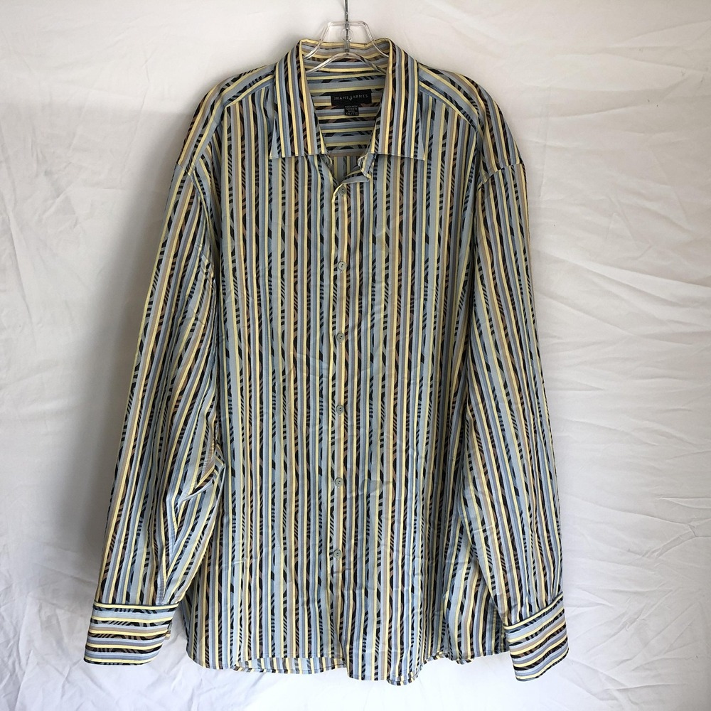 Jhane Barnes Shirt Mens 2XL Blue Stripe Viscose Long Sleeve Button Front Casual